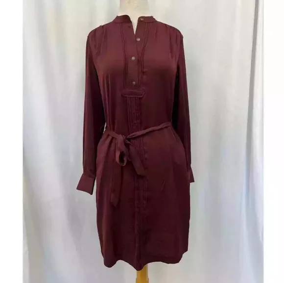 Banana Republic Tie Waist Button Shirt Dress Magenta - Picture 2 of 7